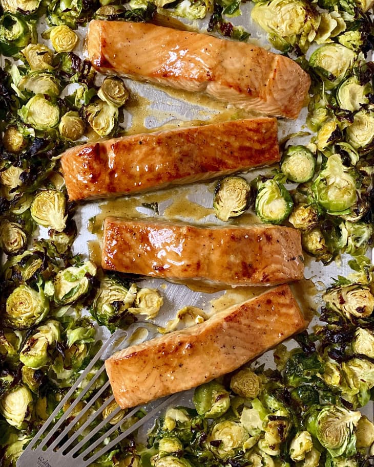 5-Ingredient Honey Mustard Salmon &amp; Shredded Brussels Sprouts