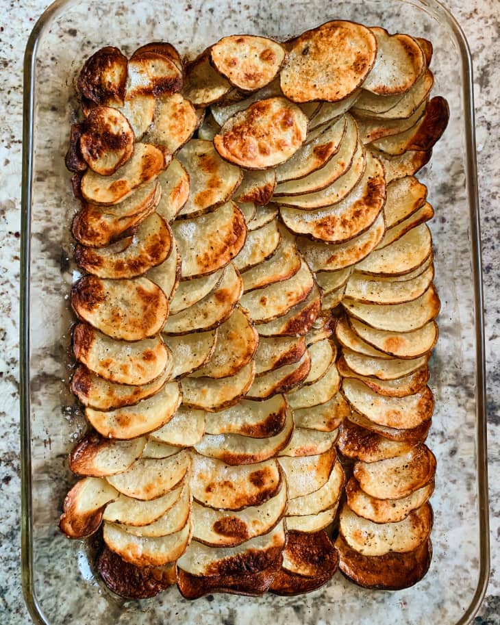 skinny potatoes in a baking dish