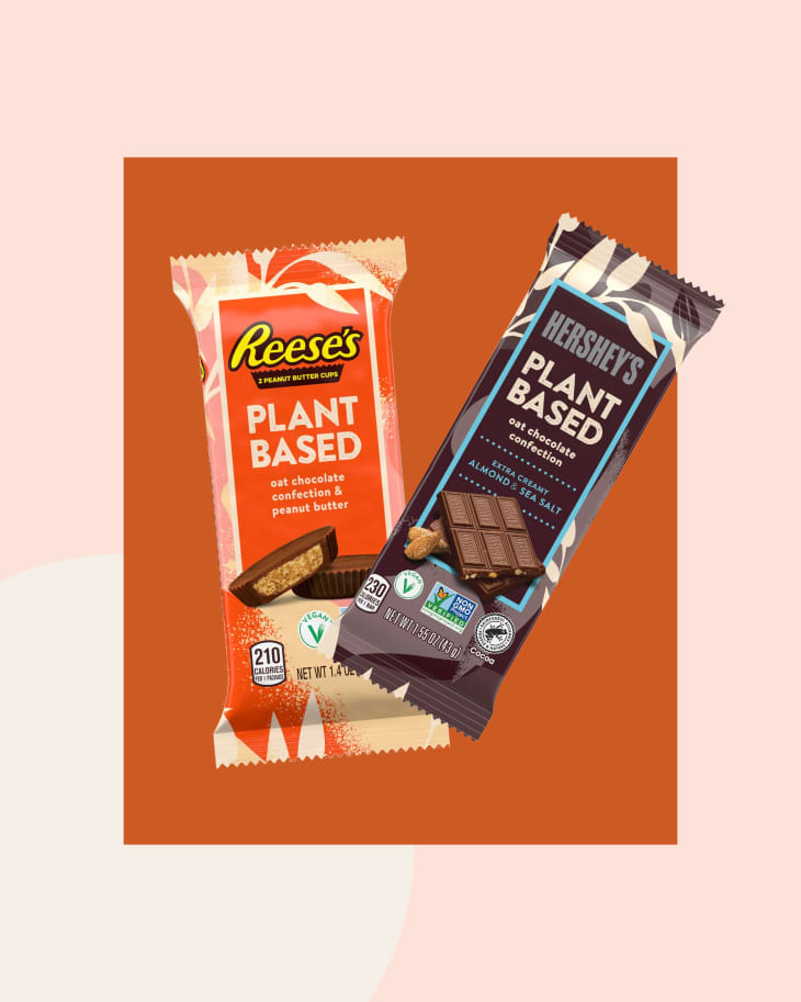 Hershey's plant based chocolate bar and reeses peanut butter cups