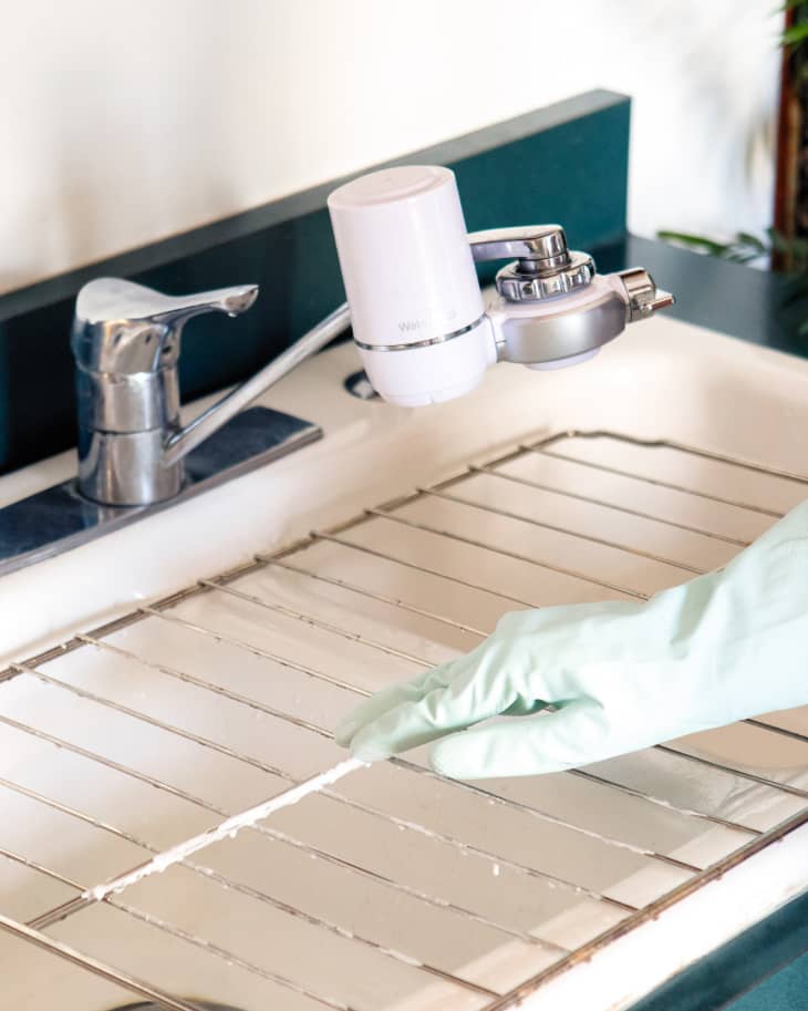 A Sink-Side Tray With DIY Soap Bottle Labels (Kitchen Organization Hack)