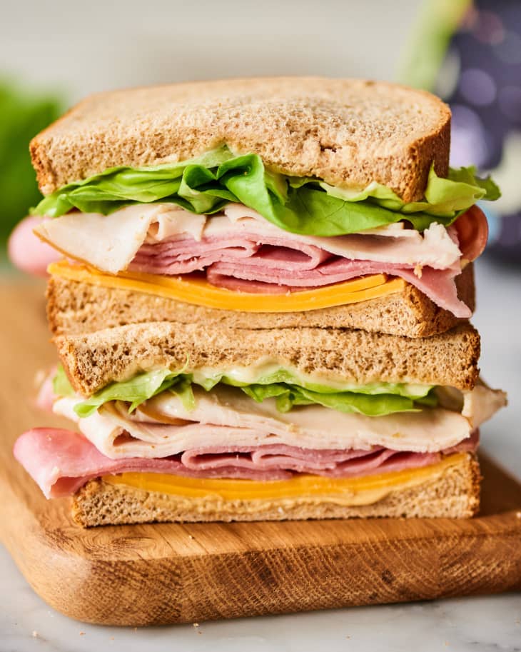 Lunch sandwiches stacked.