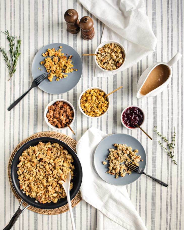 Various stuffing mix on tabletop.