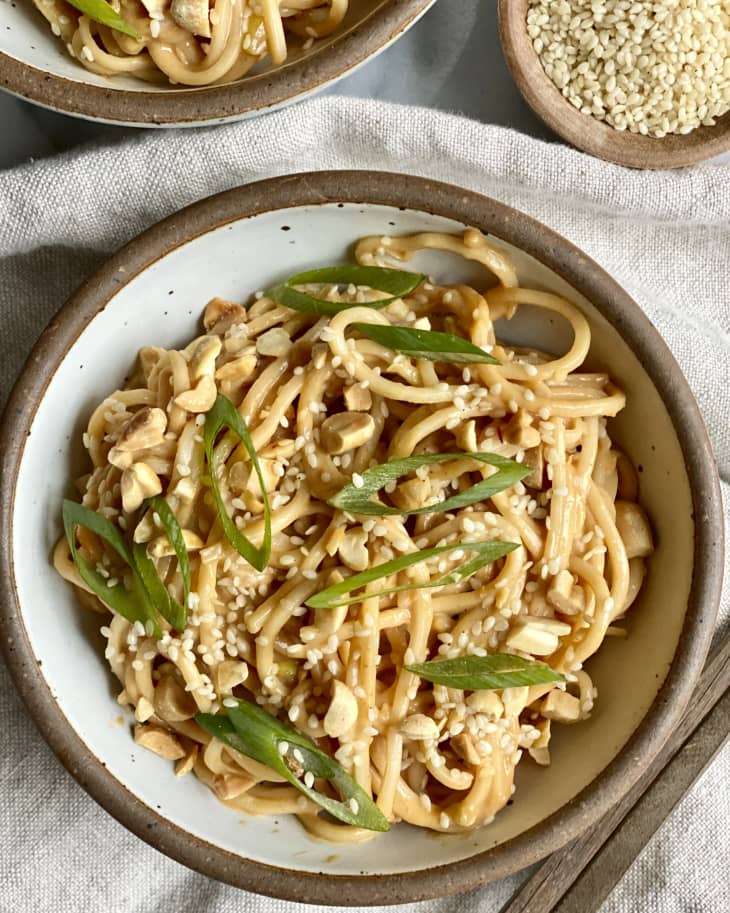 sesame noodles in a bowl