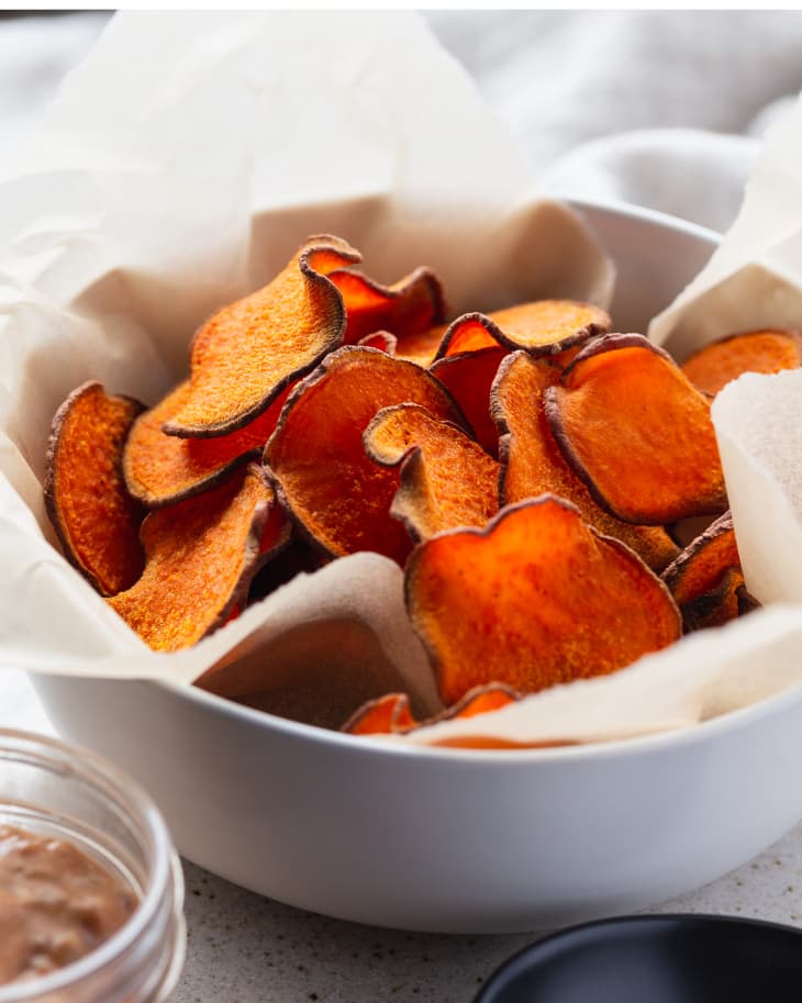 sweet potato chips in a bowl