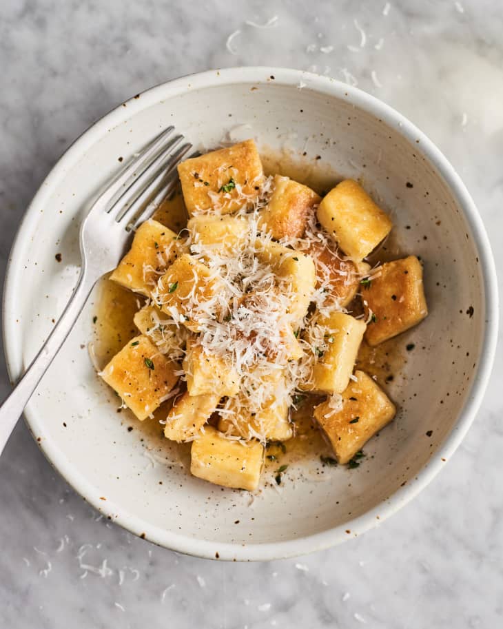 bowl of gnocchi with parmesan cheese