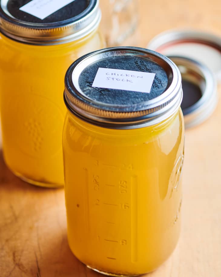 Chicken stock in mason jars