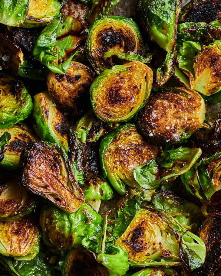 Sautéed Brussels sprouts close up.