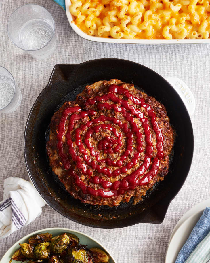 meatloaf in a cast iron pot on a table