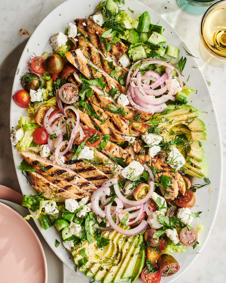 close up of grilled chicken salad