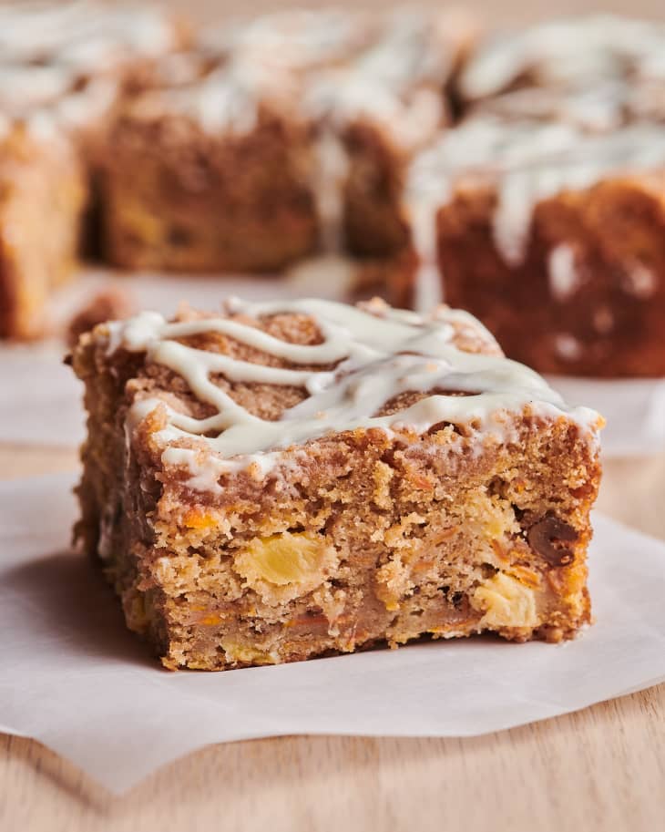 carrot cake coffee cake on parchment paper