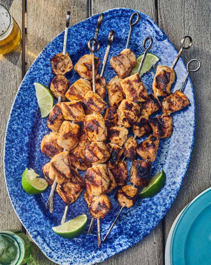 chili lime skewers on platter
