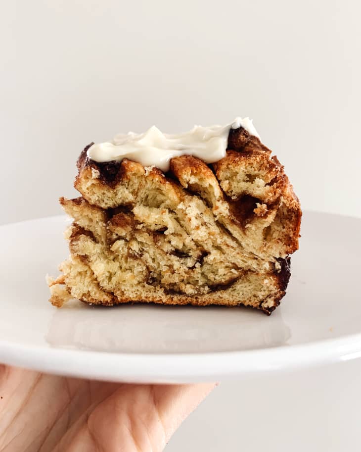 slice of cinnamon bun cake on a plate