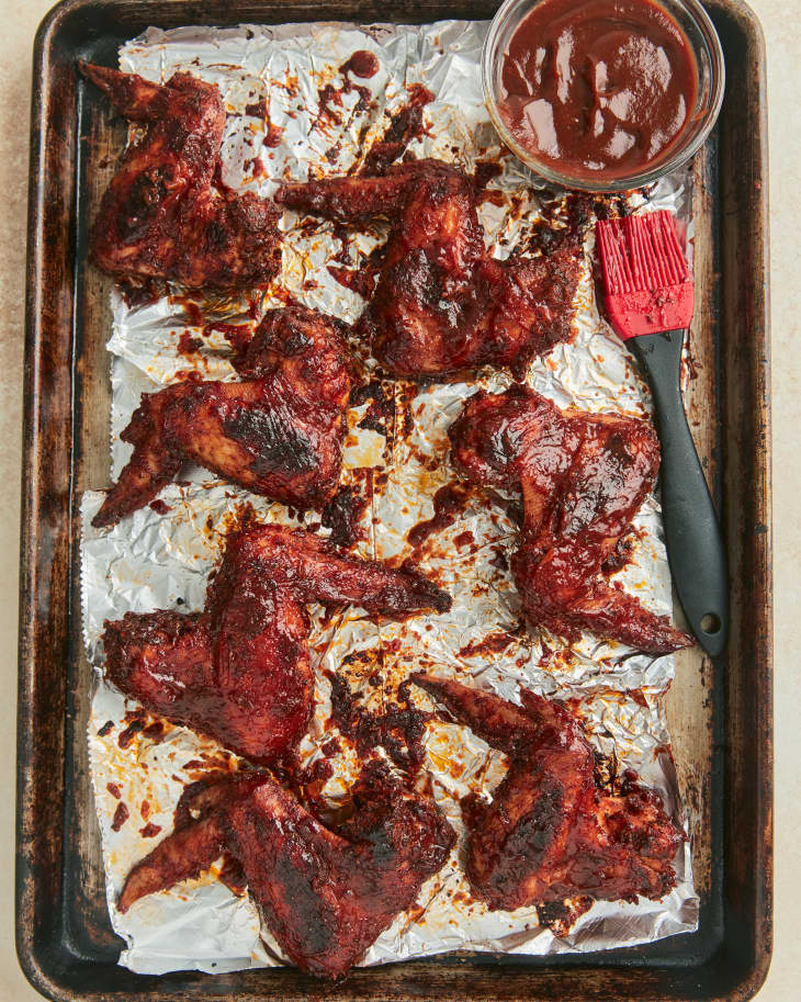 wings on a baking sheet on top of tin foil