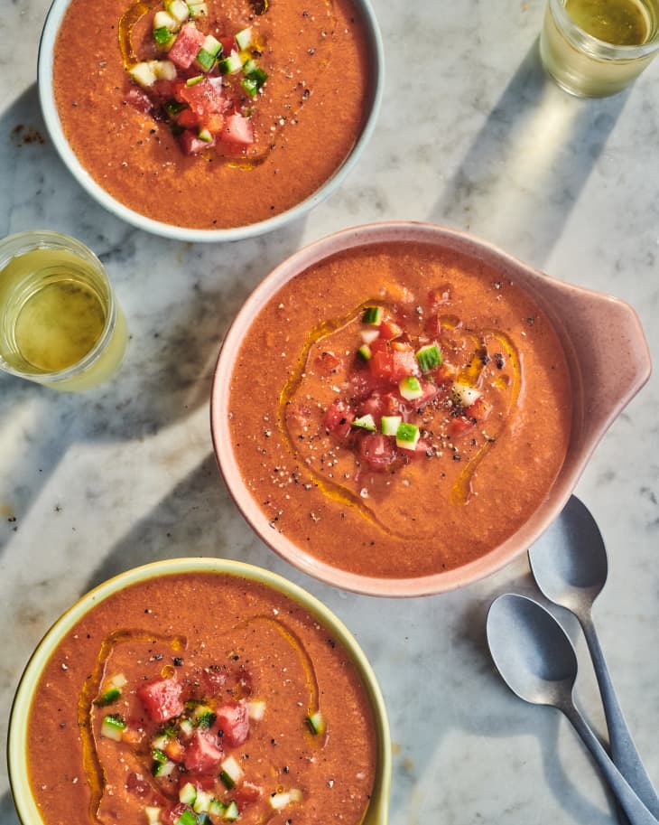 Watermelon gazpacho served.