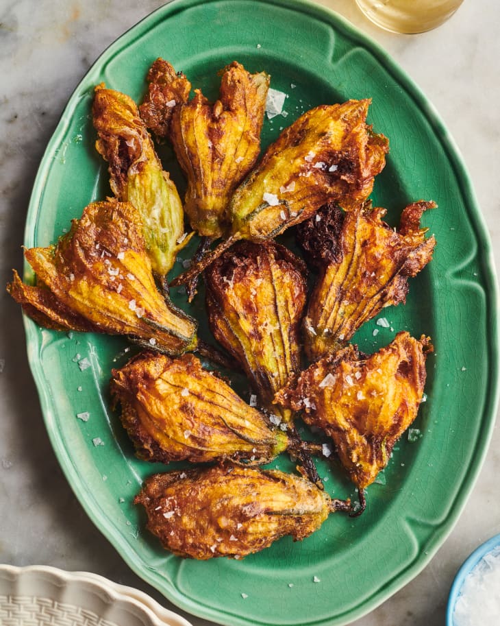 squash blossoms on a plate