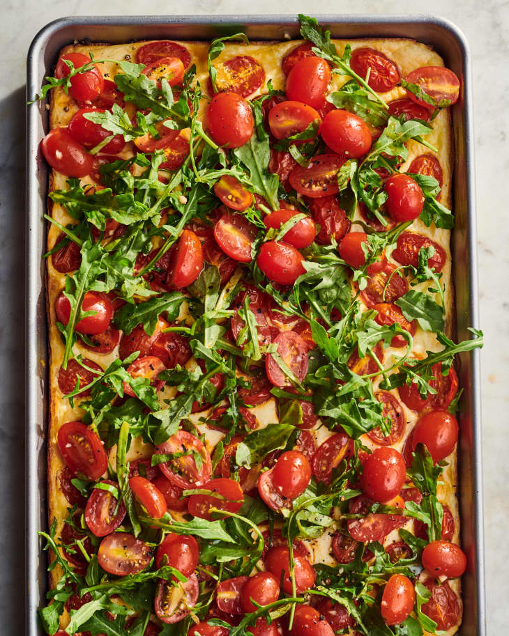 tomato slab pie on sheet tray
