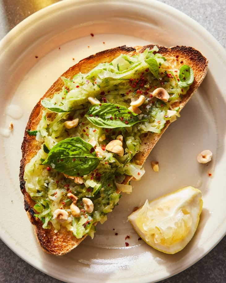 Zucchini butter toasts plated.