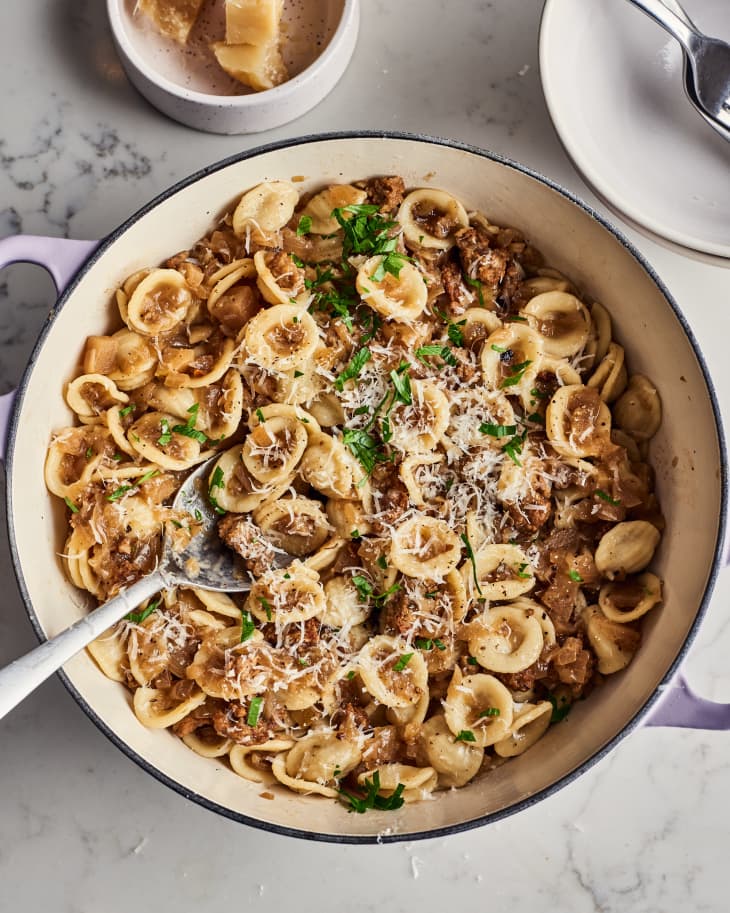 Caramelized Onions, Apple, and Sausage Pasta