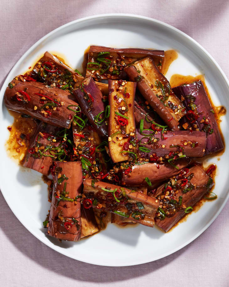 chinese style eggplant on a plate