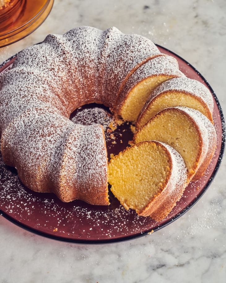 buttermilk pound cake on a plate