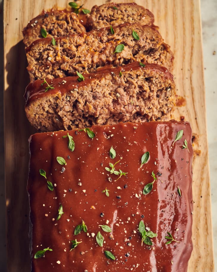 oatmeal meatloaf on a plate sliced