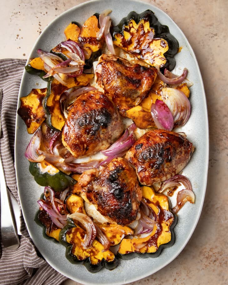 Balsamic Roasted Chicken Thighs with Acorn Squash and Sage Recipe