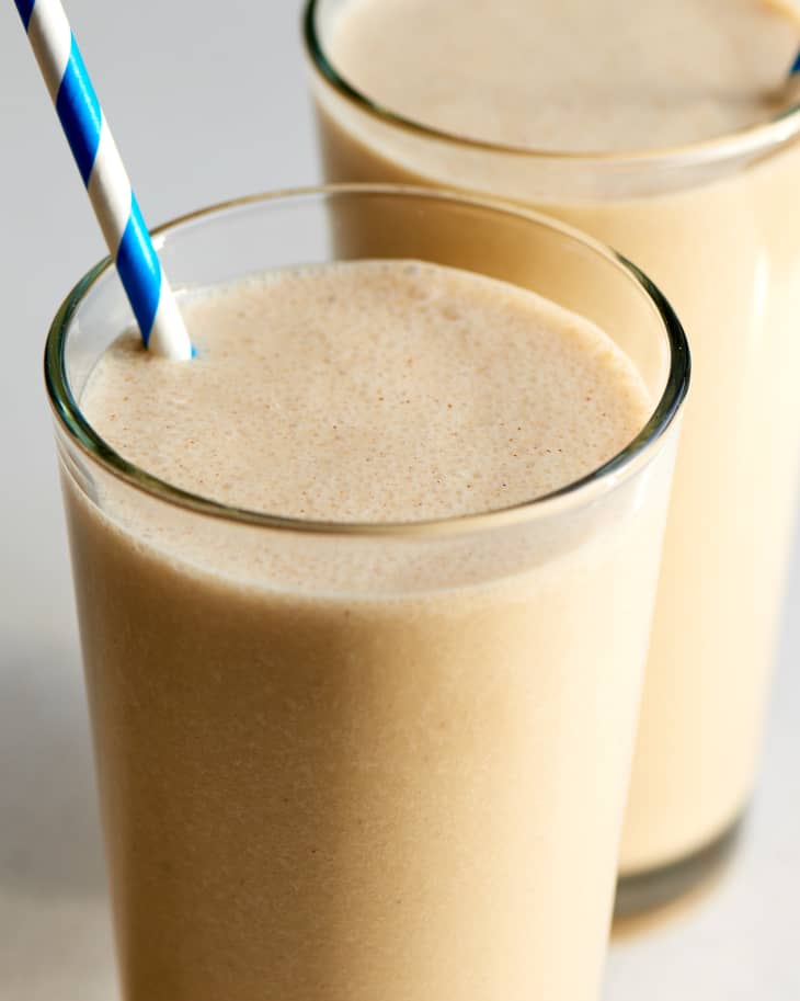 two peanut butter banana smoothies