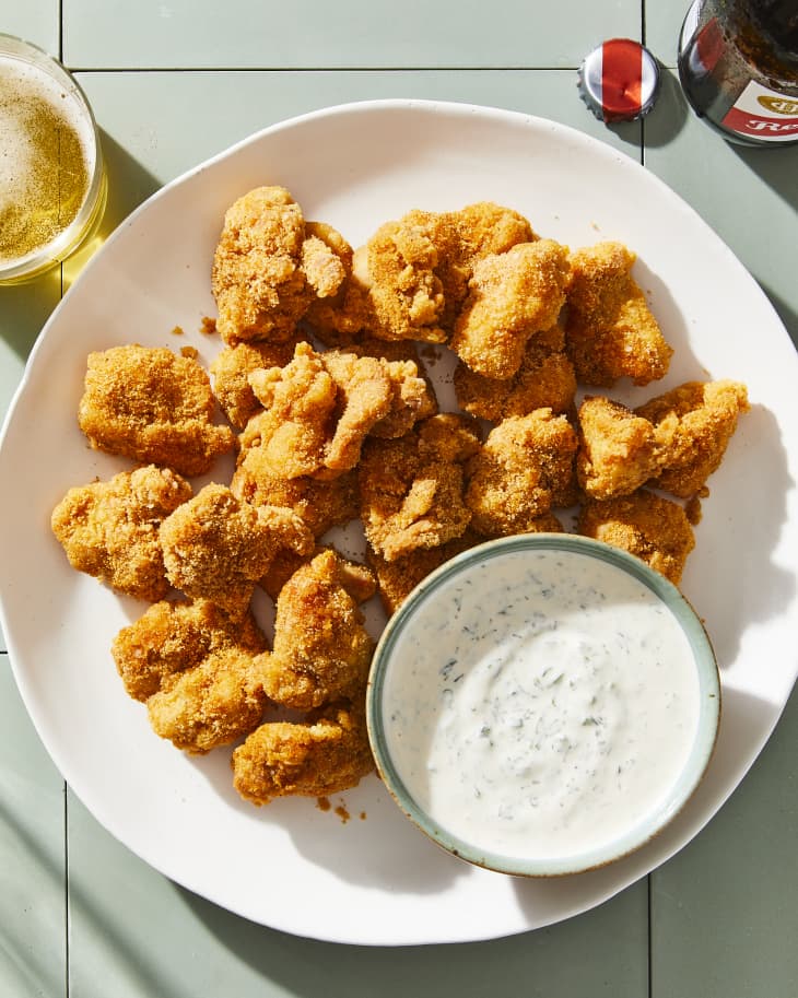 chicken bites with ranch on plate