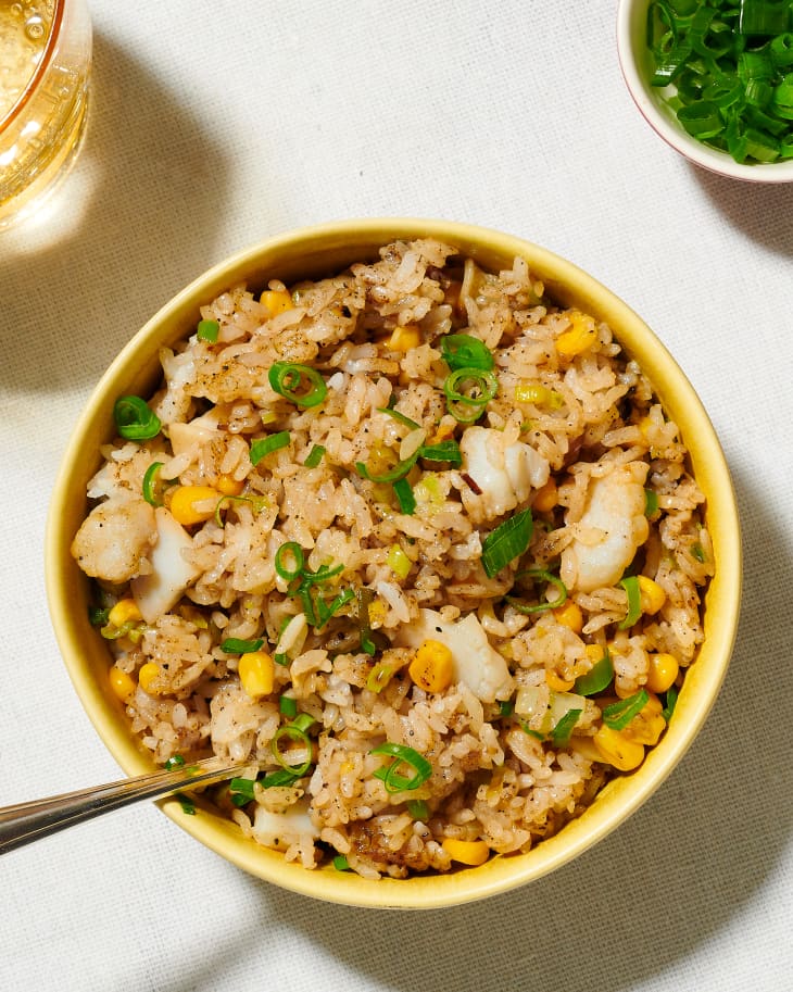 scallop fried rice in a bowl