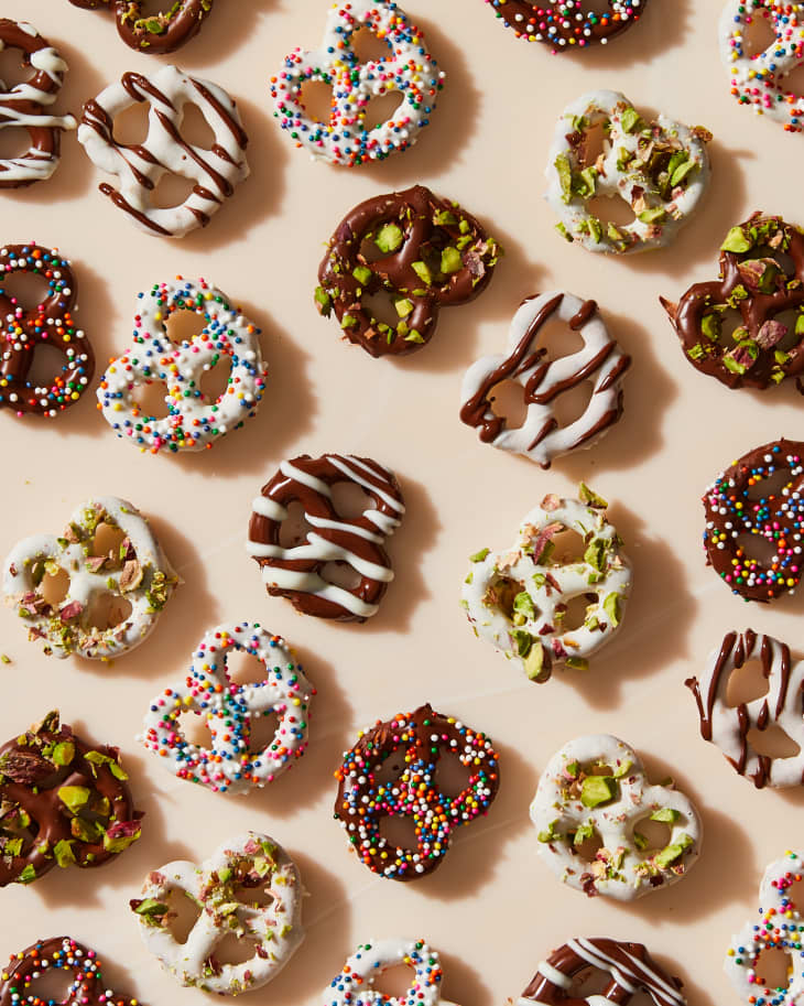 chocolate covered pretzels on a surface