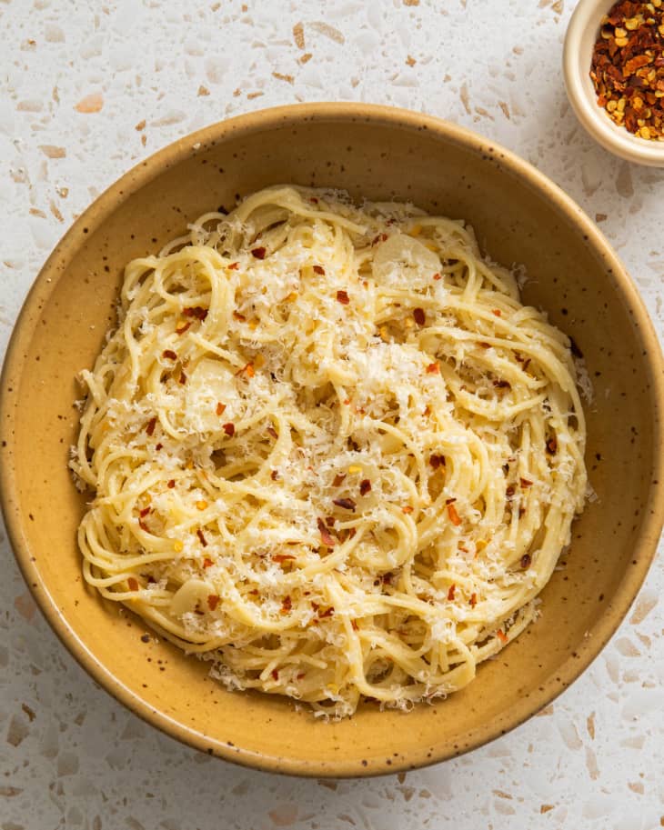 pasta with red pepper and parm on top