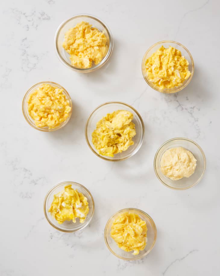 Small bowls of scrambled eggs