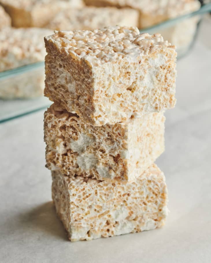 three usa today rice krispies treats are stacked on each other