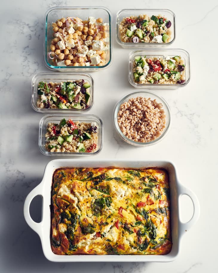 five spring inspired meals laid out