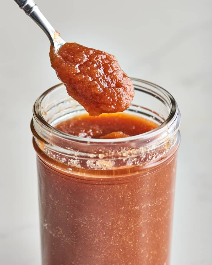 marinade in mason jar with spoon dripping