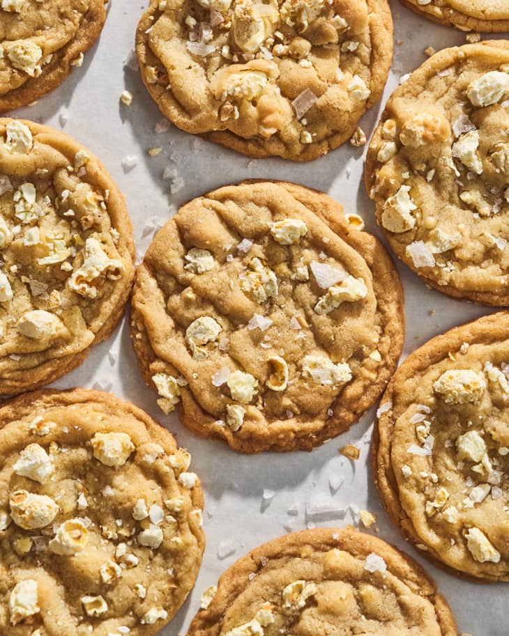 popcorn cookies on parchment