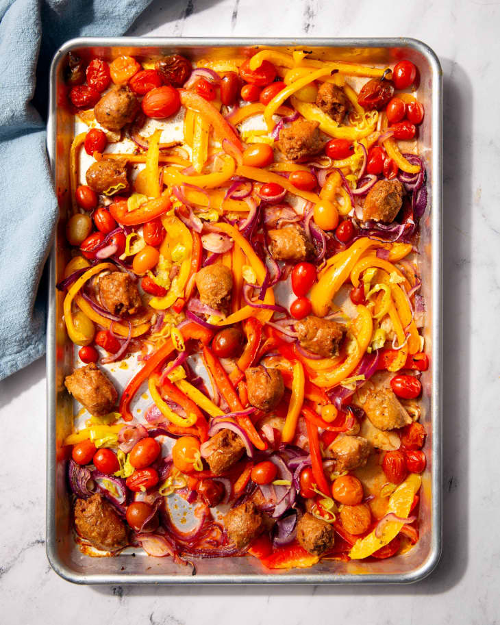 Sheet Pan Sausage, Peppers and Onions - Sweet Savory and Steph