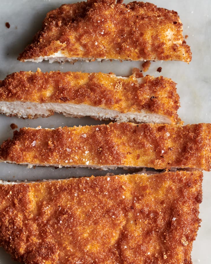 fresh breadcrumb breaded fried chicken closeup