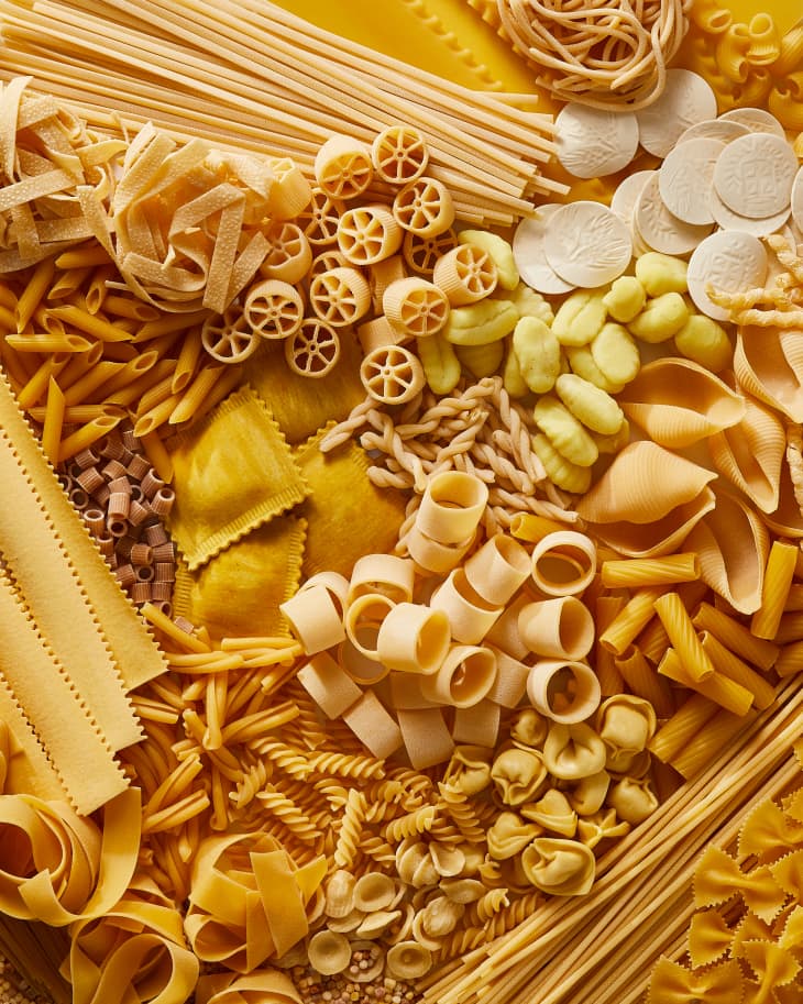 various pasta together graphically on surface