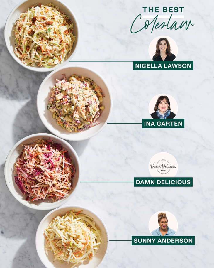 Graphic showing four coleslaw recipes lined up