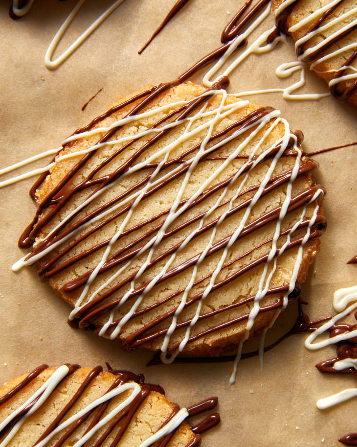 cookie with drizzled chocolate on it