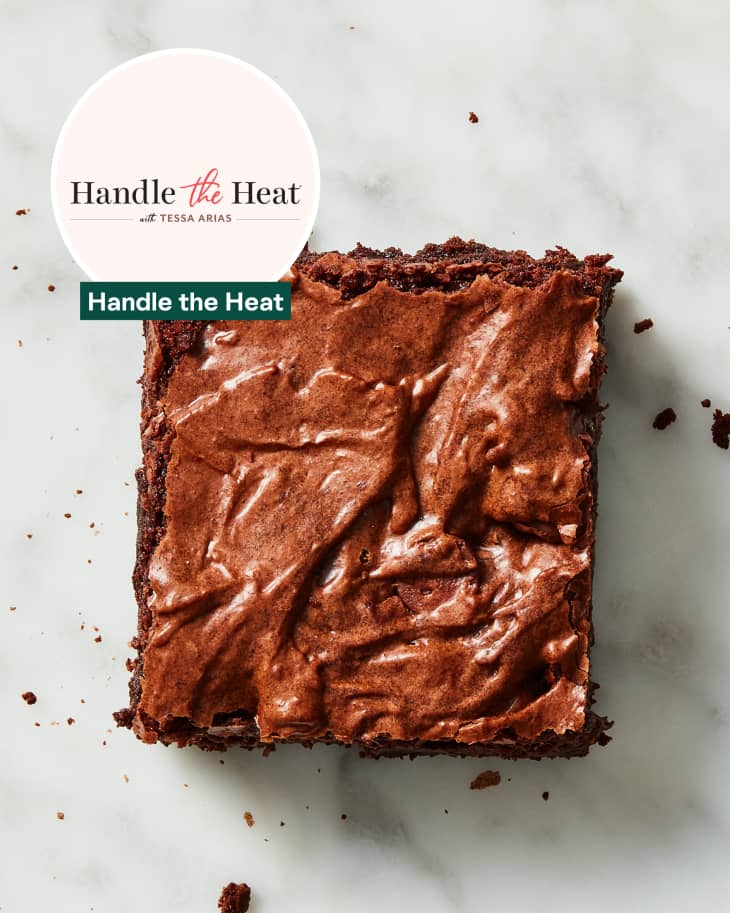 Overhead photo of a brownie made with Handle the Heat's recipe.