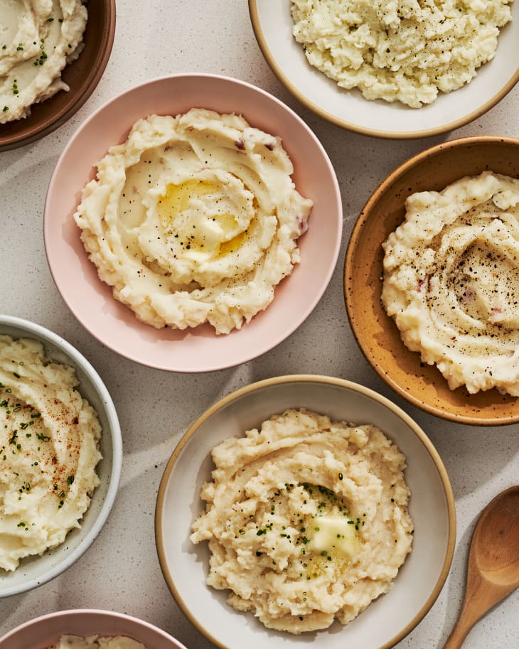 instant mashed potato in bowls on white