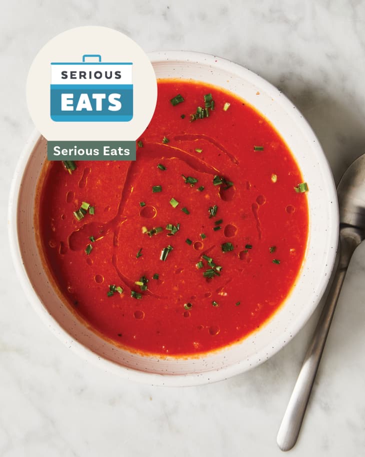 Serious Eat's tomato soup served in a bowl.