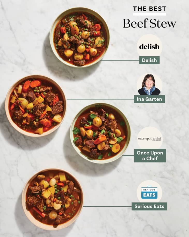 four beef stew recipes in a row on marble