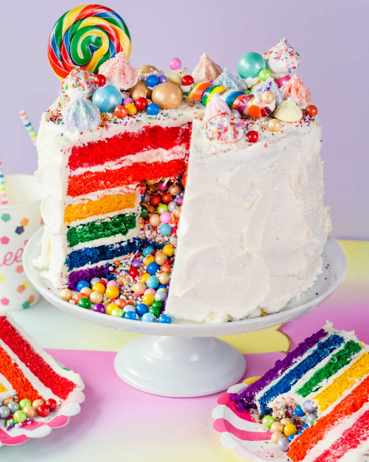 Rainbow Sprinkles Polka Dot Surprise Cake - Mom Loves Baking