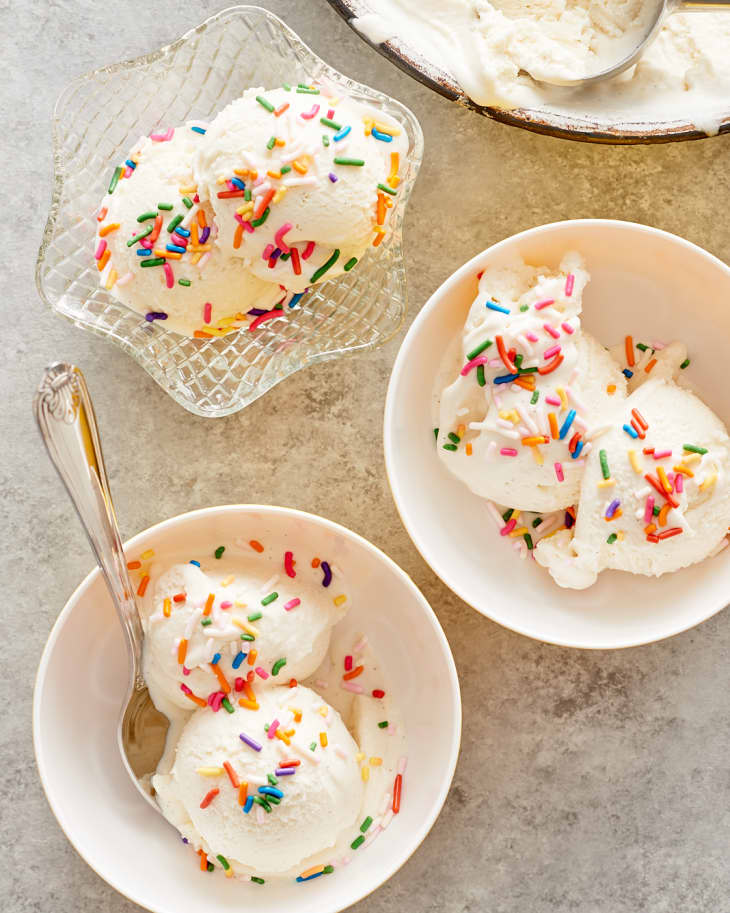 Ice cream with sprinkles in small bowls
