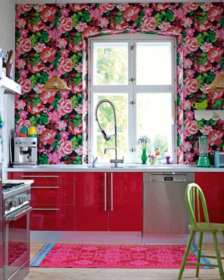Crazy Kitchen Color: Bright Pink & Red Floral Wallpaper | Kitchn