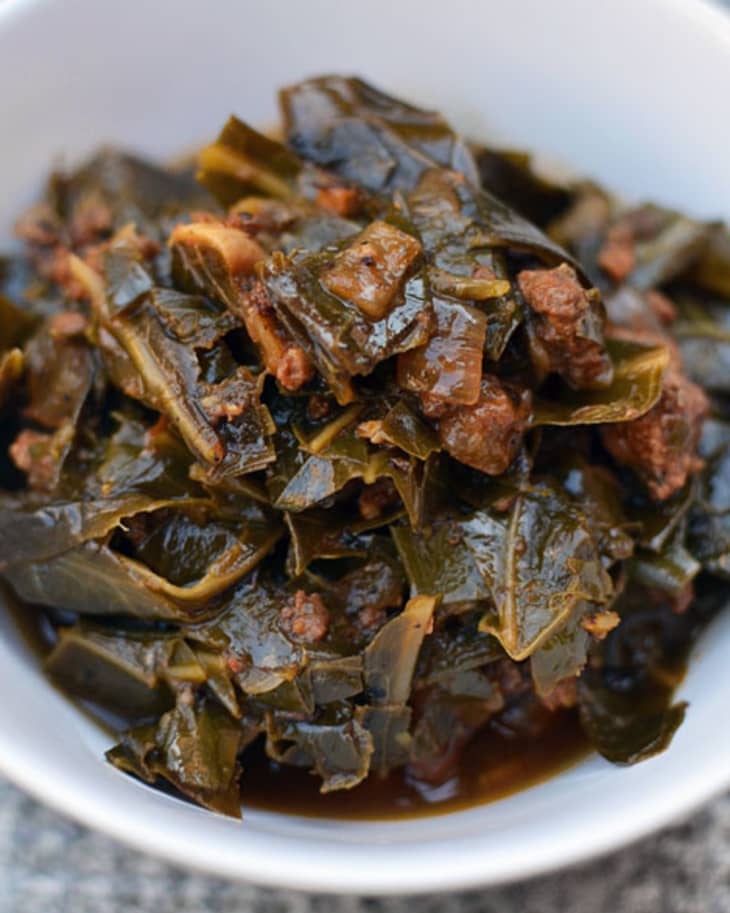 Back To Organic – Slowly Cooked Collard Greens in Garlic, Butter, and Smoked  Turkey