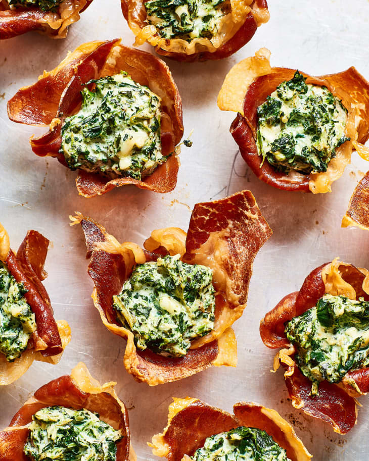 procuitto cups with spinach dip